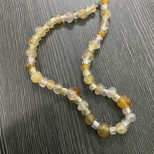 Yellow Agate Beaded Necklace with Translucent Accent Beads